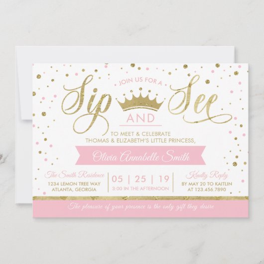 Princess Sip and See Baby shower Invitation Kaart (Voorkant)