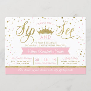 Princess Sip and See Baby shower Invitation Kaart