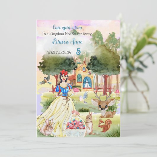 Princess Snowy Birthday waterverf Uitnodiging (Staand voorkant)