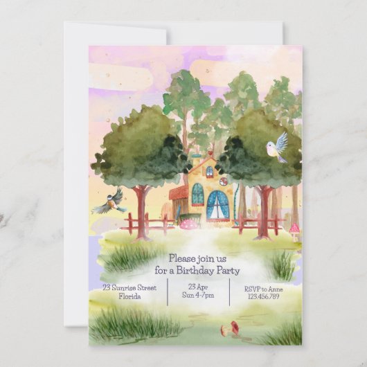 Princess Snowy Birthday waterverf Uitnodiging (Achterkant)