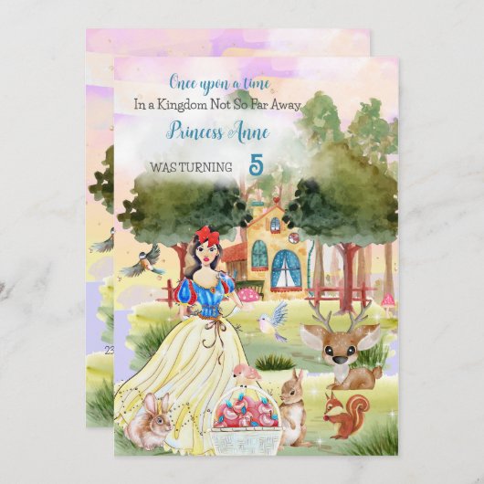 Princess Snowy Birthday waterverf Uitnodiging (Voorkant / Achterkant)