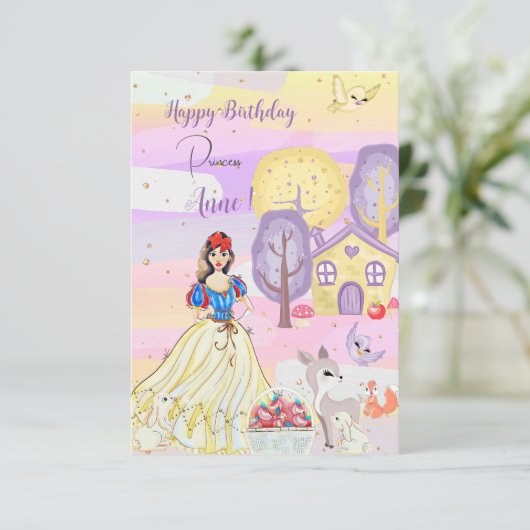 Princess Snowy Happy Birthday Wenskaart Bedankkaart (Staand voorkant)