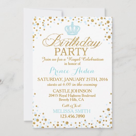 Princess Sparkle Blue en Gold Glitter Birthday Kaart (Voorkant)