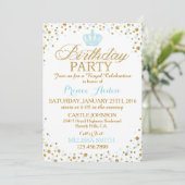 Princess Sparkle Blue en Gold Glitter Birthday Kaart (Staand voorkant)