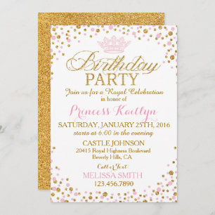 Princess Sparkle Pink en Gold Glitter Birthday Kaart