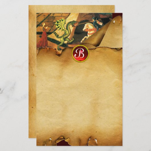 PRINCESS ST.GEORGE DRAGON,Parchment Ruby Monogram Briefpapier (Voorkant / Achterkant)