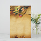 PRINCESS ST.GEORGE DRAGON,Parchment Ruby Monogram Briefpapier (Staand voorkant)