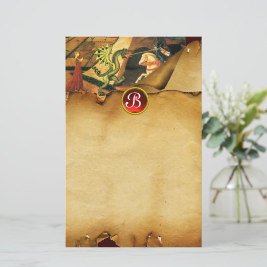 PRINCESS ST.GEORGE DRAGON,Parchment Ruby Monogram Briefpapier (Staand voorkant)