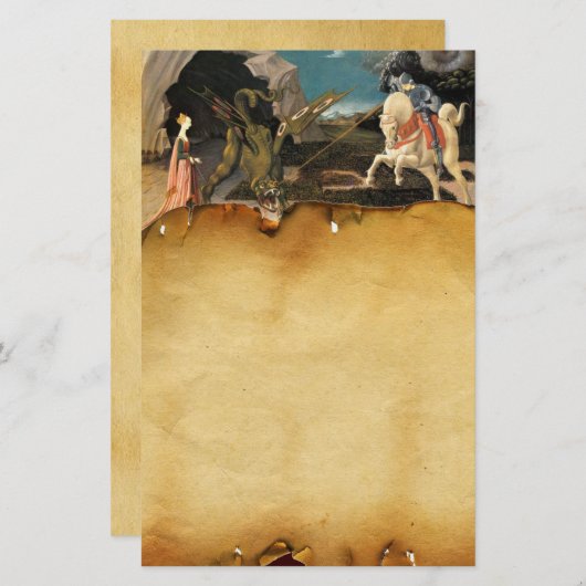 PRINCESS ST.GEORGE EN DRAGON, bruin perkament Briefpapier (Voorkant / Achterkant)