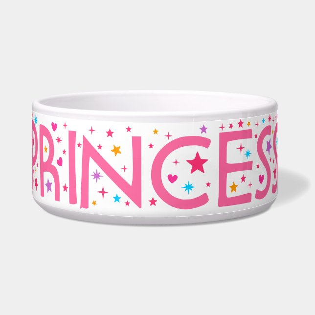 Princess Stars en Hearts Pet food bowl Voerbakje (Voorkant)