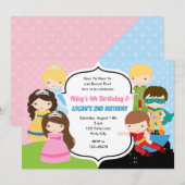 Princess Superhero Uitnodiging Twins Joint (Voorkant / Achterkant)