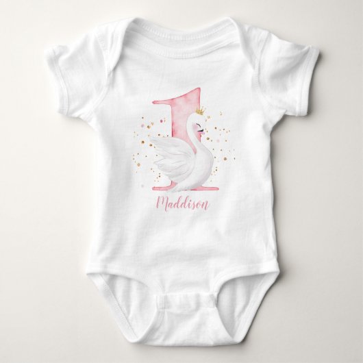 Princess Swan 1st Birthday Baby Bodysuit (Voorkant)