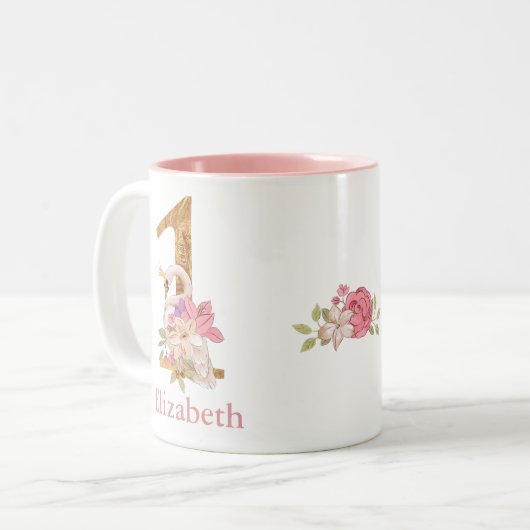 Princess Swan 1st Birthday Two-Tone Coffee Tweekleurige Koffiemok (Voorkant links)