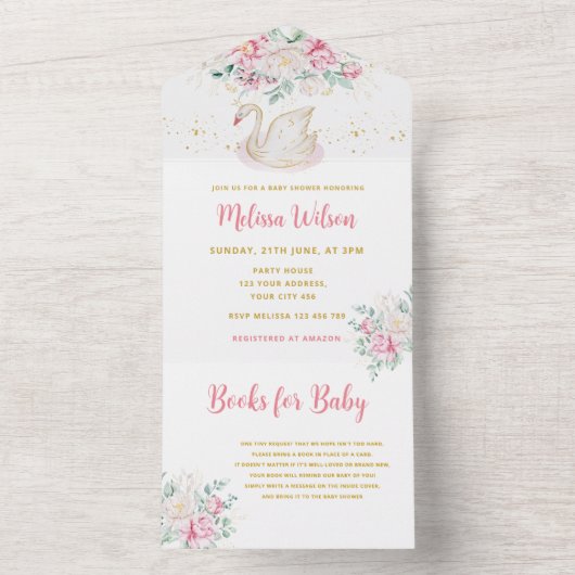 Princess Swan Baby shower All In One Uitnodiging (Binnen)