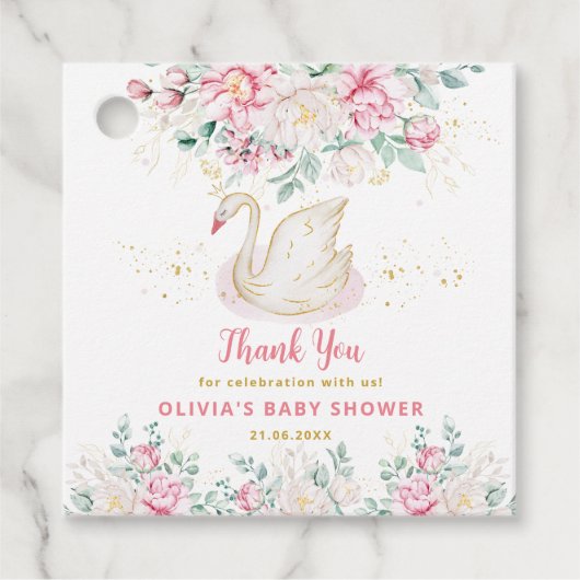 Princess Swan Baby shower Dank u Bedankjes Labels (Voorkant)