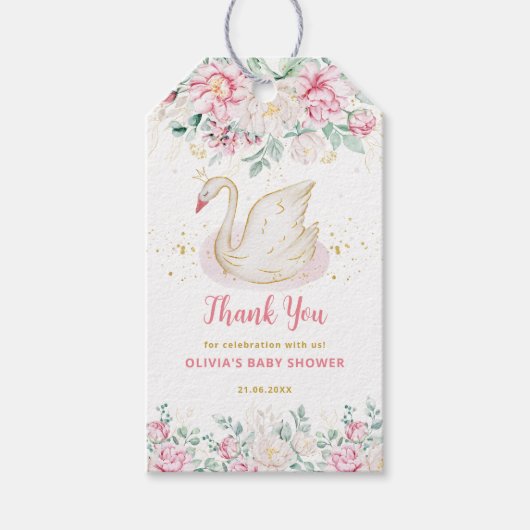 Princess Swan Baby shower Dank u Cadeaulabel (Voorkant)