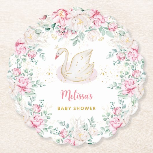 Princess Swan Baby shower Kartonnen Onderzetters (Voorkant)