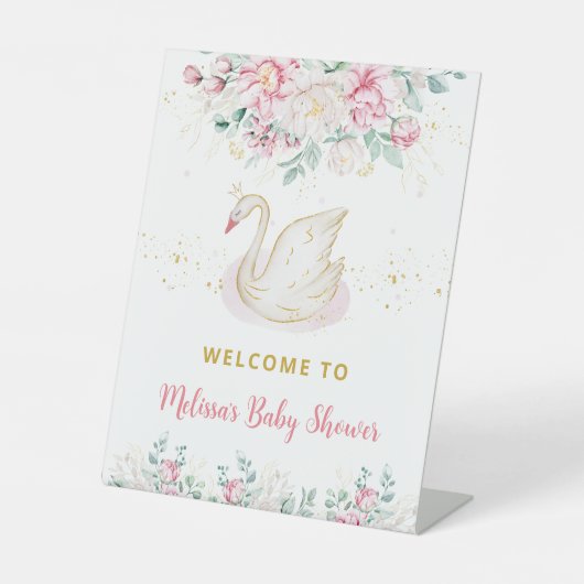 Princess Swan Baby shower Welkom Reclamebord Met Voetstuk (Voorkant)