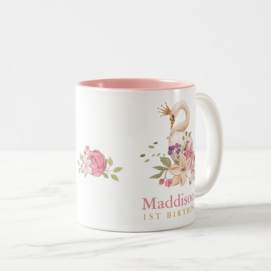 Princess Swan Birthday Two-Tone Coffee Tweekleurige Koffiemok (Voorkant rechts)