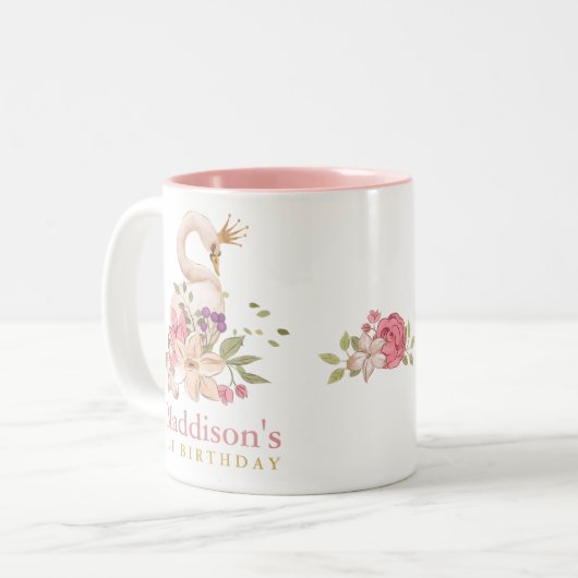 Princess Swan Birthday Two-Tone Coffee Tweekleurige Koffiemok (Voorkant links)