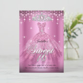 Princess Sweet 16 Birthday Pink Dress Tiara Kaart (Staand voorkant)