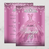 Princess Sweet 16 Birthday Pink Dress Tiara Kaart (Voorkant / Achterkant)