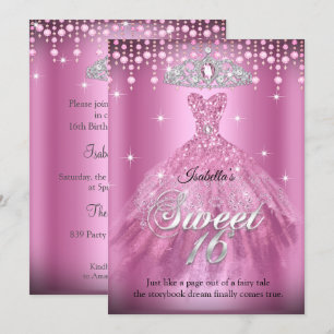 Princess Sweet 16 Birthday Pink Dress Tiara Kaart