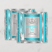 Princess Sweet 16 Blauwgroen Blue Aqua Silver Shoe Kaart (Voorkant / Achterkant)