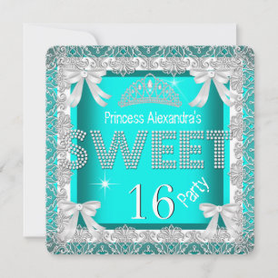 Princess Sweet 16 Glitter Blauwgroen Blue Birthday Kaart