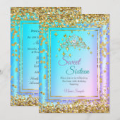 Princess Sweet 16 Gold Blauwgroen Paars Party Kaart (Voorkant / Achterkant)