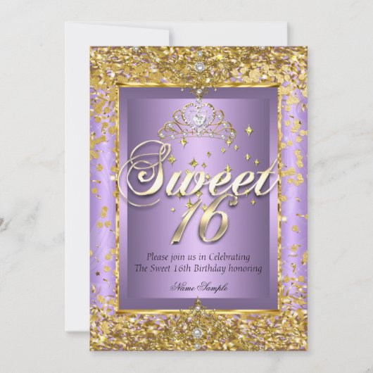 Princess Sweet 16 Gold Lavender Paarse Party Kaart (Voorkant)