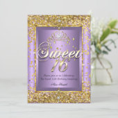 Princess Sweet 16 Gold Lavender Paarse Party Kaart (Staand voorkant)