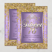 Princess Sweet 16 Gold Lavender Paarse Party Kaart (Voorkant / Achterkant)