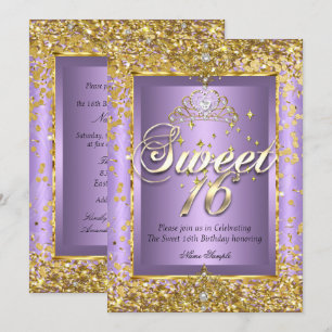 Princess Sweet 16 Gold Lavender Paarse Party Kaart