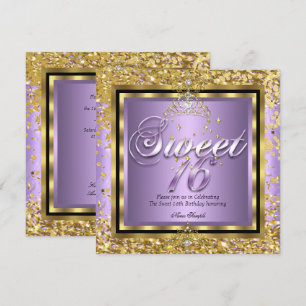 Princess Sweet 16 Gold Lila Paars Party Kaart