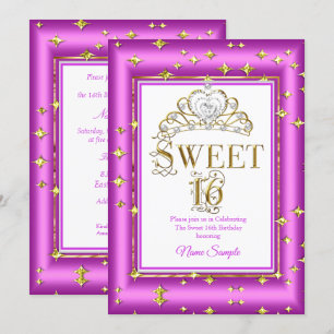 Princess Sweet 16 Gold Paars Pink Birthday Party Kaart