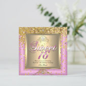 Princess Sweet 16 Gold Pink Birthday Party Kaart (Staand voorkant)