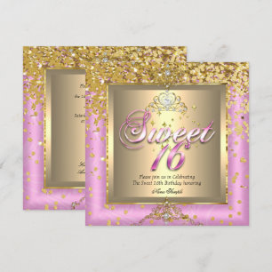 Princess Sweet 16 Gold Pink Birthday Party Kaart