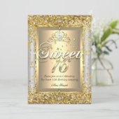 Princess Sweet 16 Gold Silver Grey Party Kaart (Staand voorkant)