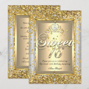 Princess Sweet 16 Gold Silver Grey Party Kaart