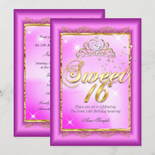 Princess Sweet 16 Hot-Pink Magenta Gold Party Kaart