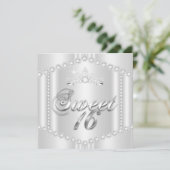 Princess Sweet 16 Party Silver White Diamond Trim Kaart (Staand voorkant)
