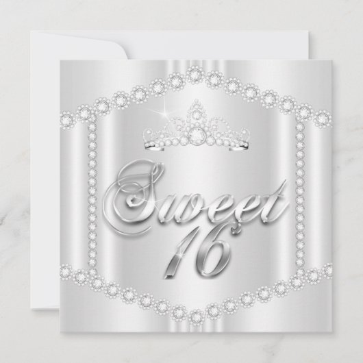 Princess Sweet 16 Party Silver White Diamond Trim Kaart (Voorkant)