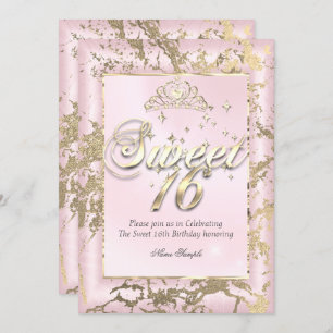 Princess Sweet 16 sepia Gold Blush Pink Party Kaart