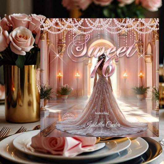 Princess Sweet 16 Verjaardagsfeest Blush Pink Kaart