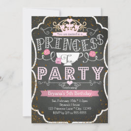 PRINCESS TEA PARTITY Birthday Glitter Invitter Kaart