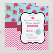 Princess Tea Party Alice Pink Birthday Invite Kaart (Voorkant / Achterkant)
