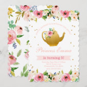 Princess Tea Party Birthday Floral Glitter Kaart (Voorkant / Achterkant)