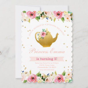 Princess Tea Party Birthday Floral Glitter Kaart