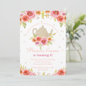 Princess Tea Party Birthday Floral Glitter Kaart (Staand voorkant)